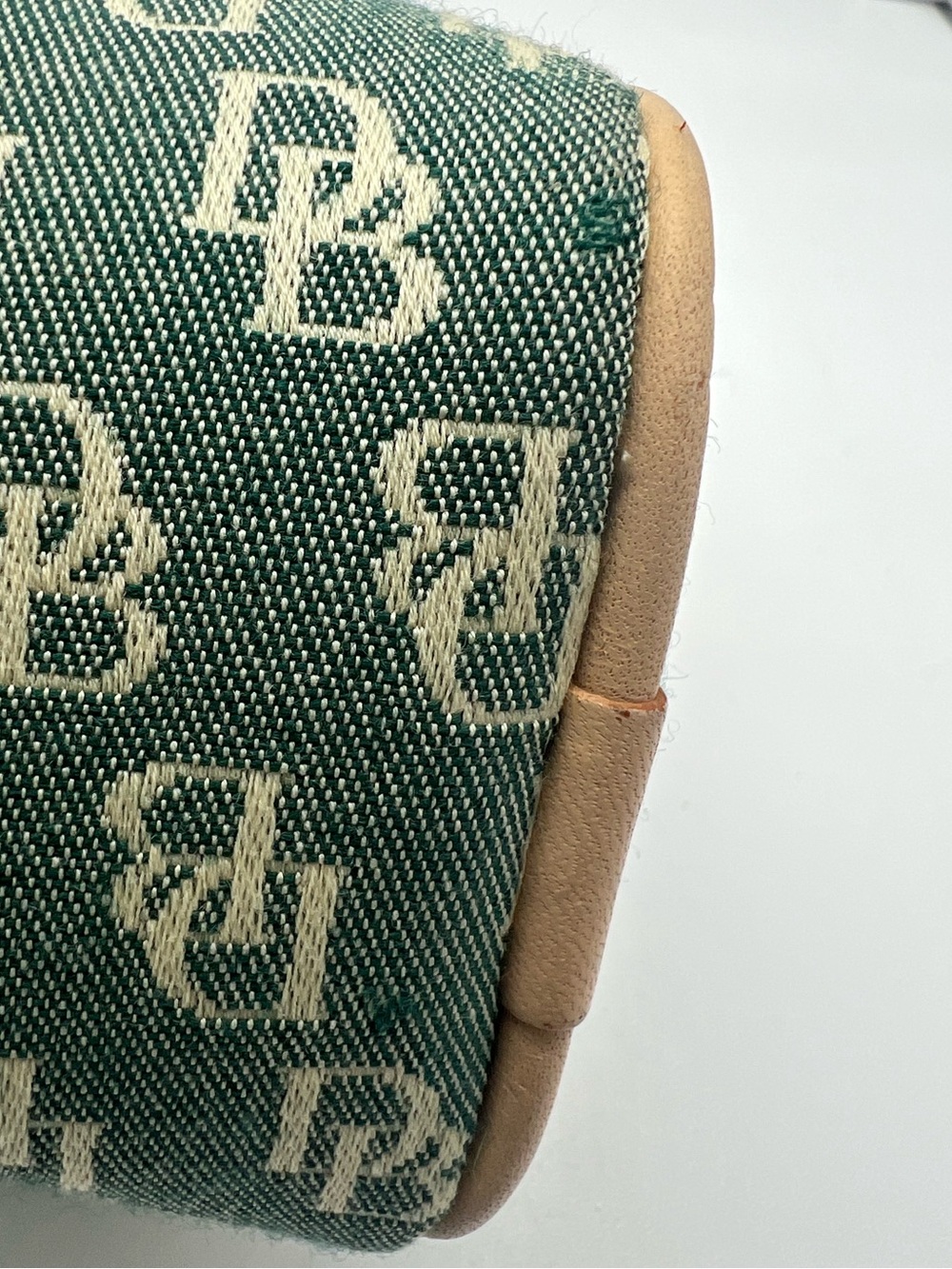 DOONEY & BOURKE Y2K Mini Barrel Monogram Green Canvas Leather Trim Shoulder Bag - Picture 9 of 15